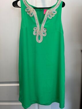 Lilly Pulitzer Green Embellished V-Neck Shift Dress